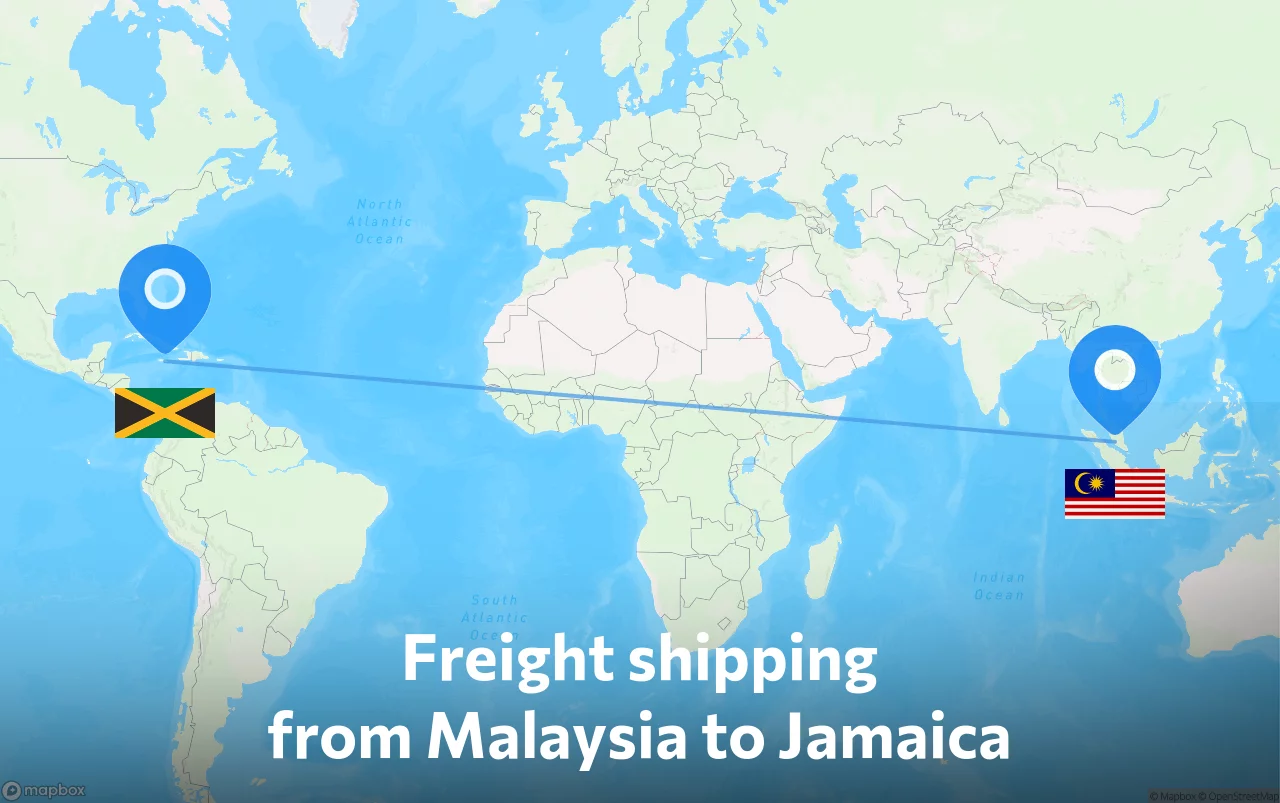 Shipping route from Malaysia to Jamaica