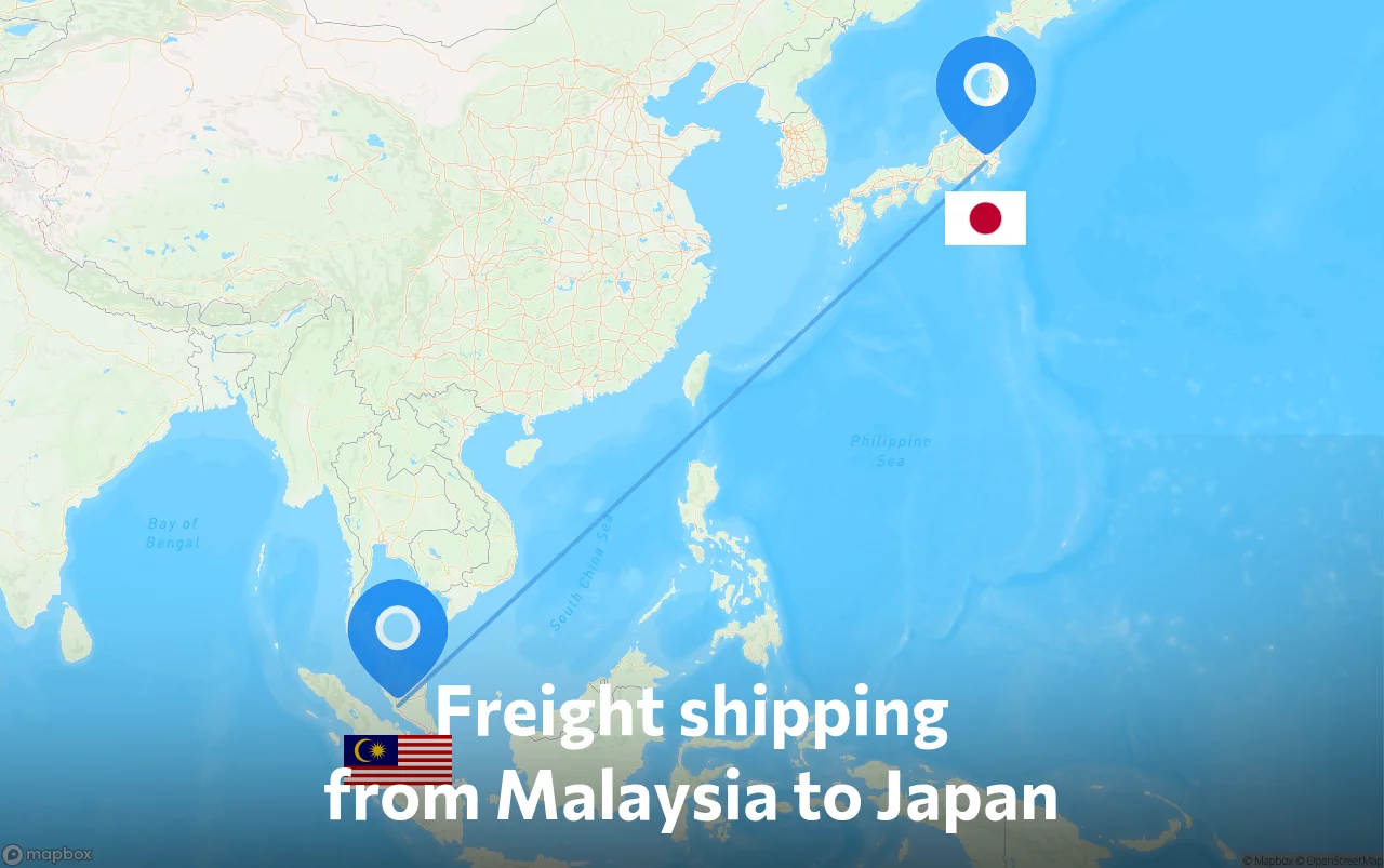 Shipping route from Malaysia to Japan