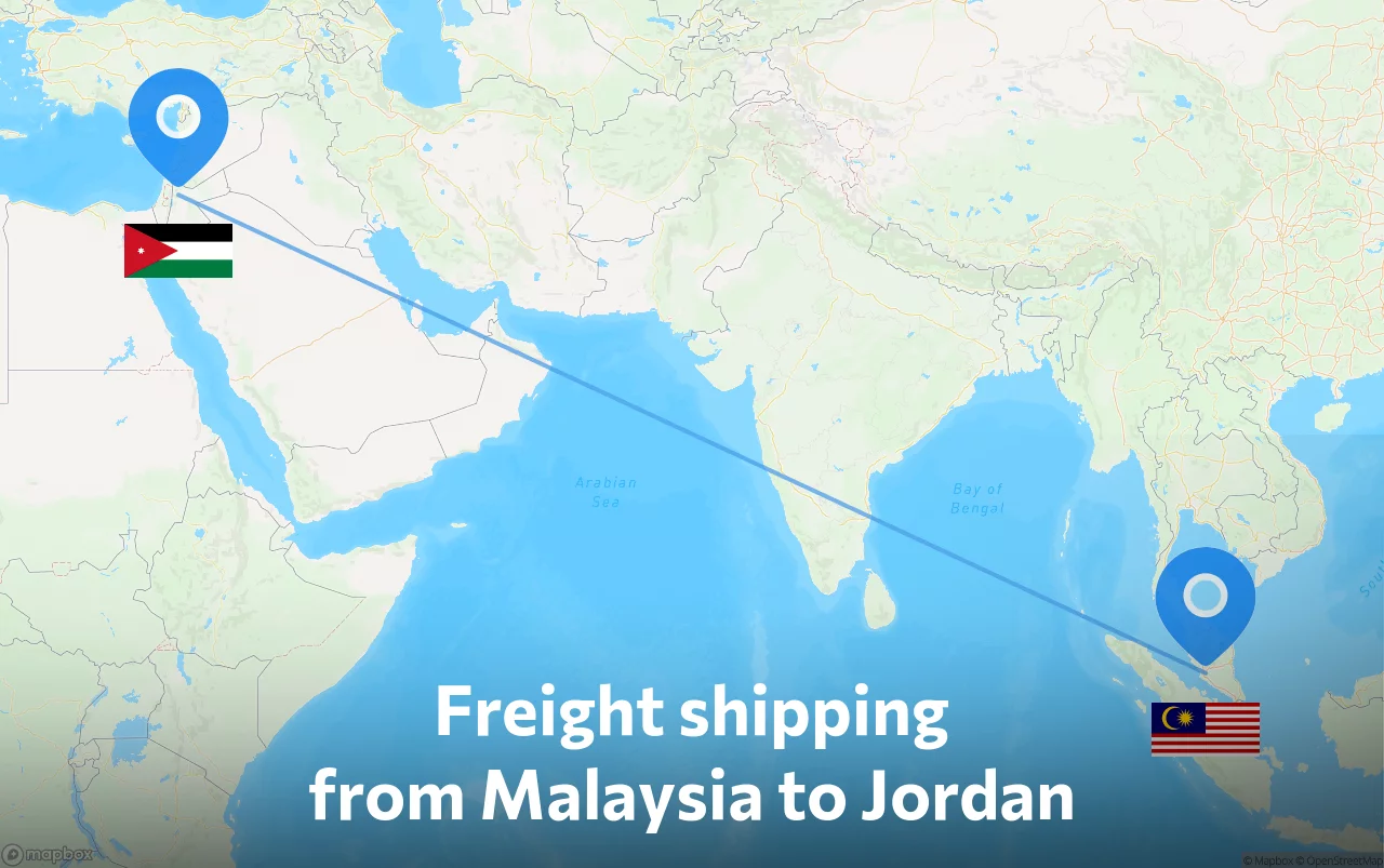 Shipping route from Malaysia to Jordan