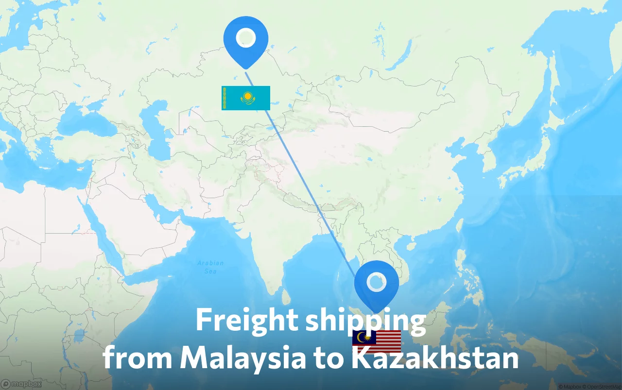 Shipping route from Malaysia to Kazakhstan