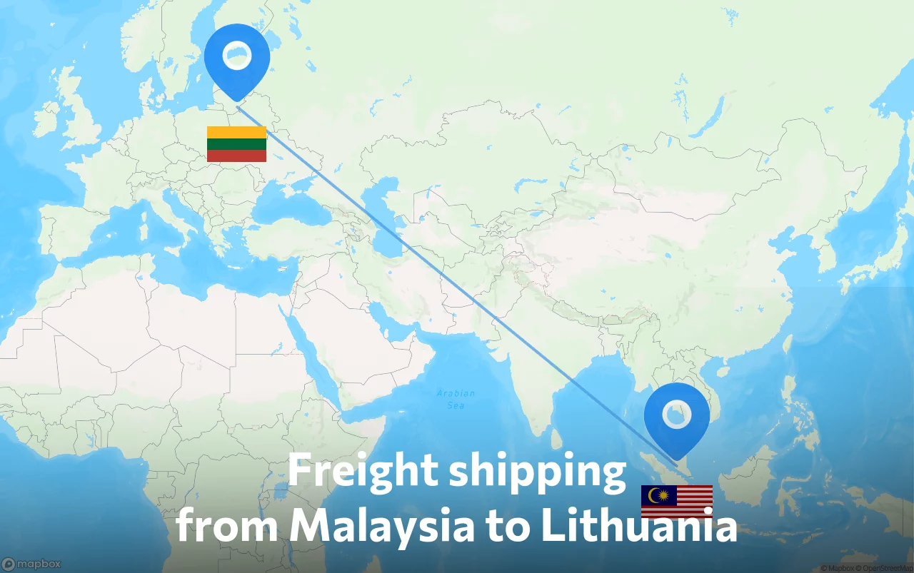 Shipping route from Malaysia to Lithuania
