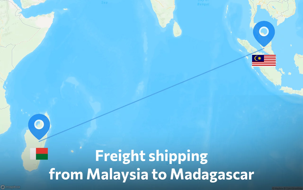 Shipping route from Malaysia to Madagascar