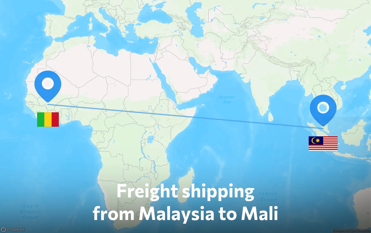 Shipping route from Malaysia to Mali