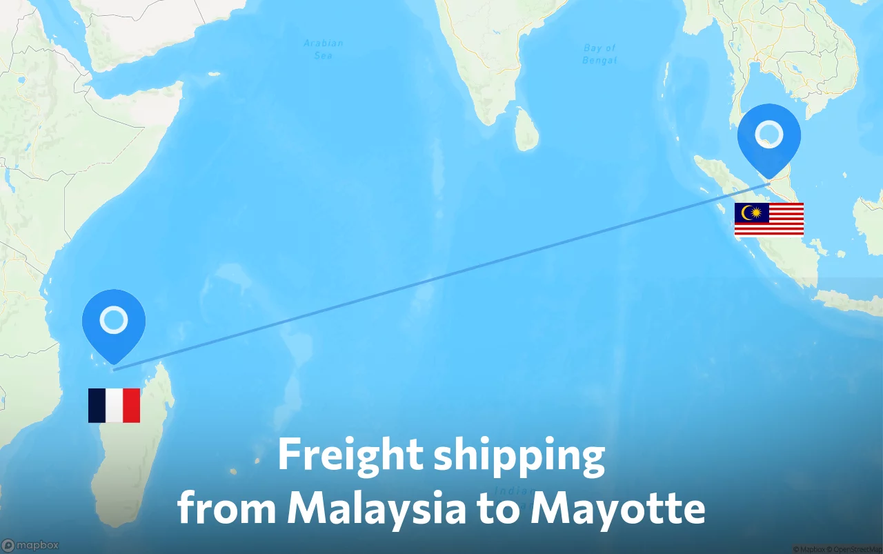 Shipping route from Malaysia to Mayotte