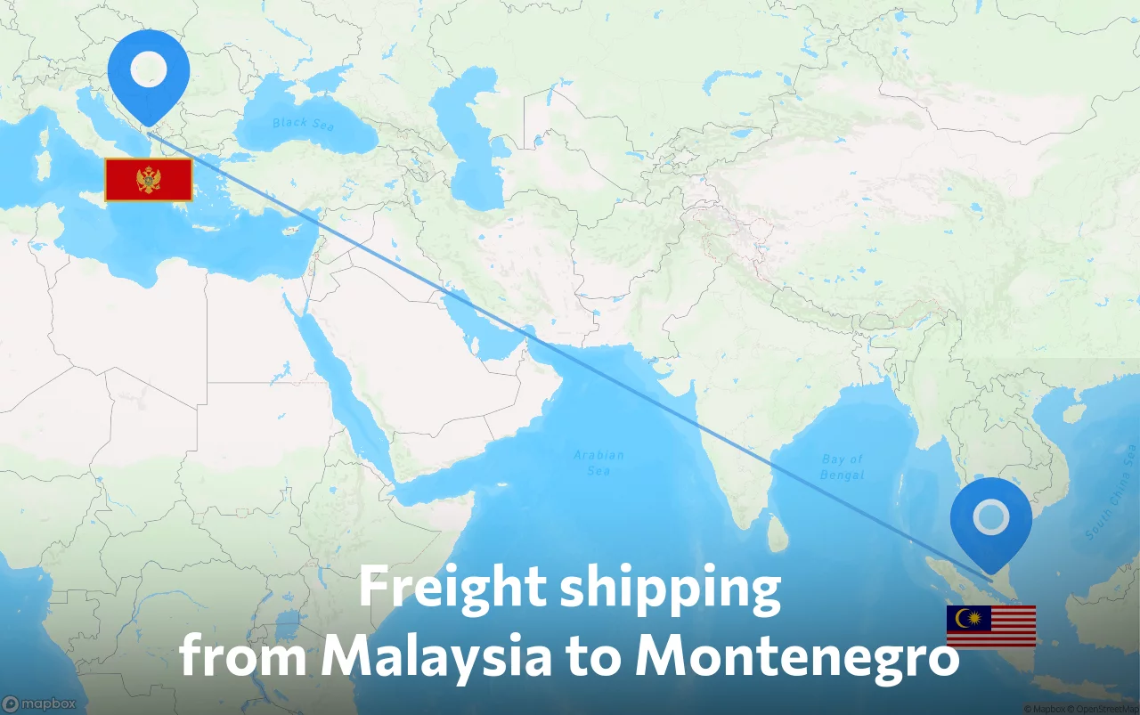 Shipping route from Malaysia to Montenegro