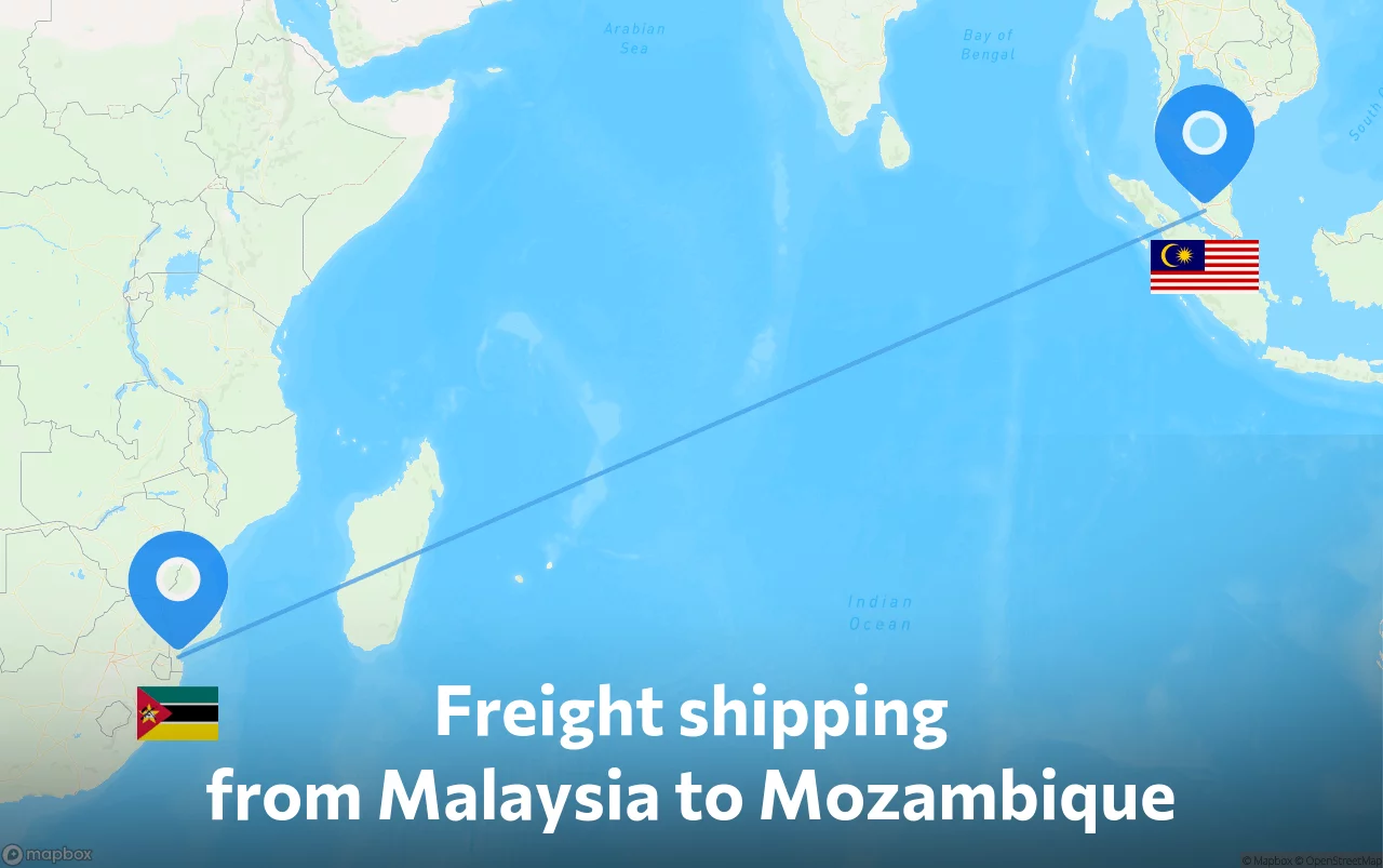 Shipping route from Malaysia to Mozambique