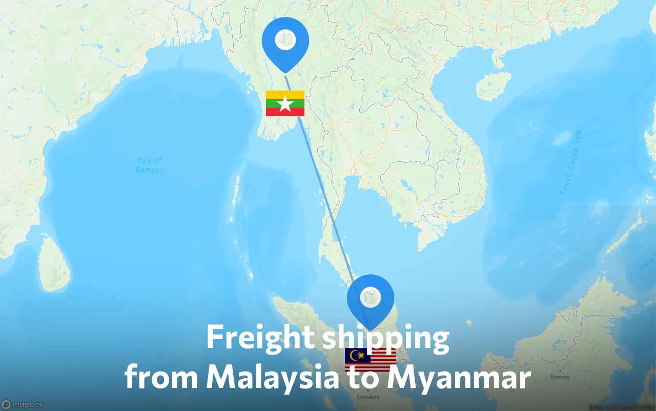Shipping route from Malaysia to Myanmar