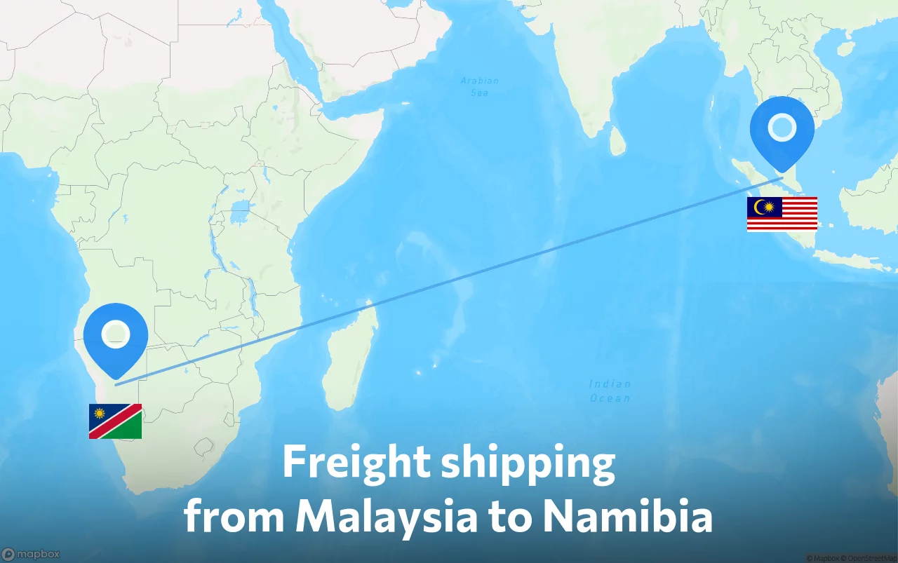 Shipping route from Malaysia to Namibia