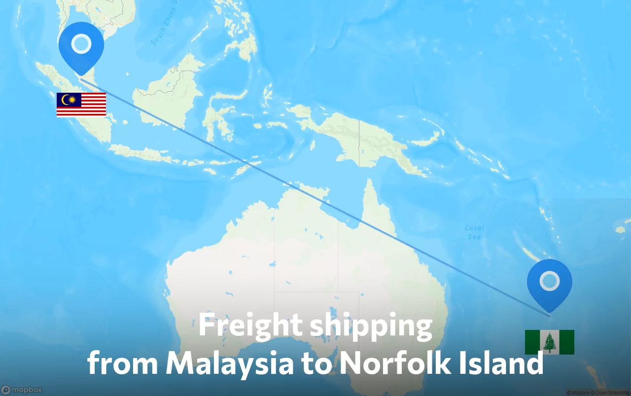 Shipping route from Malaysia to Norfolk Island