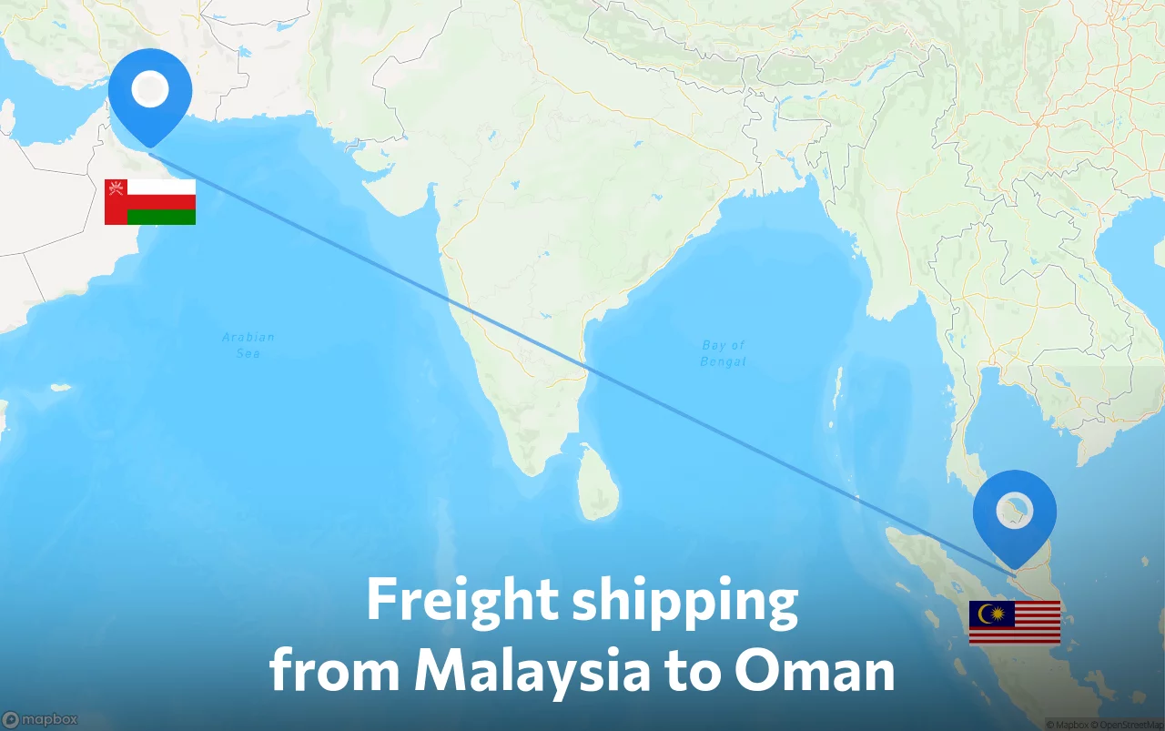 Shipping route from Malaysia to Oman