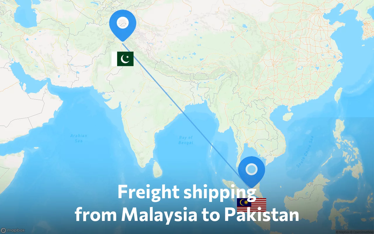 Shipping route from Malaysia to Pakistan