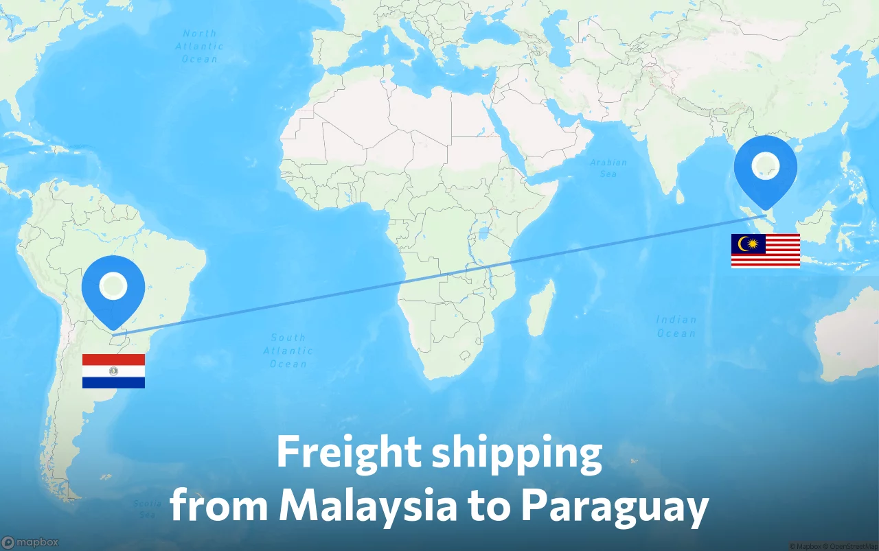 Shipping route from Malaysia to Paraguay