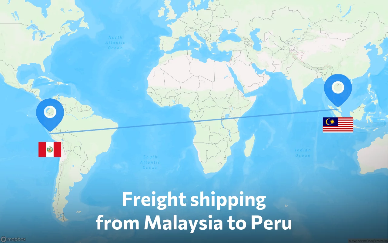 Shipping route from Malaysia to Peru