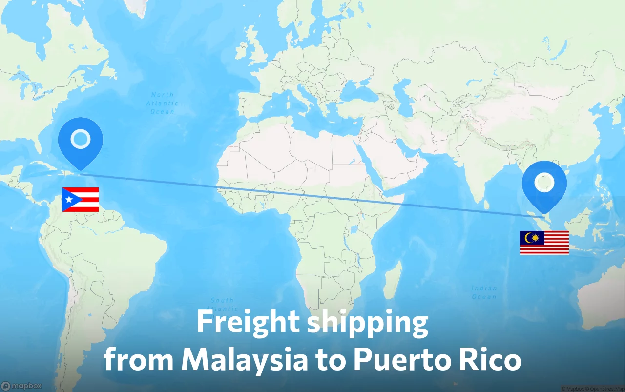 Shipping route from Malaysia to Puerto Rico