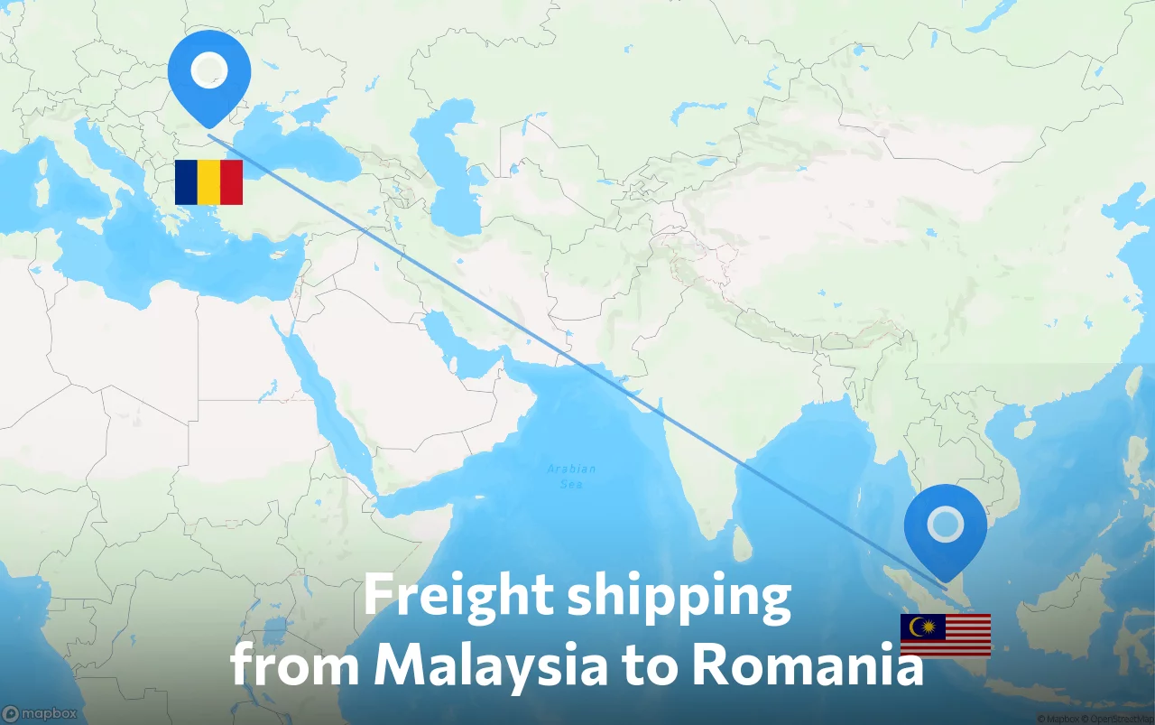 Shipping route from Malaysia to Romania