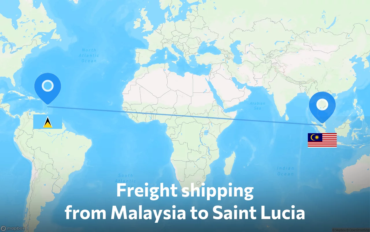 Shipping route from Malaysia to Saint Lucia