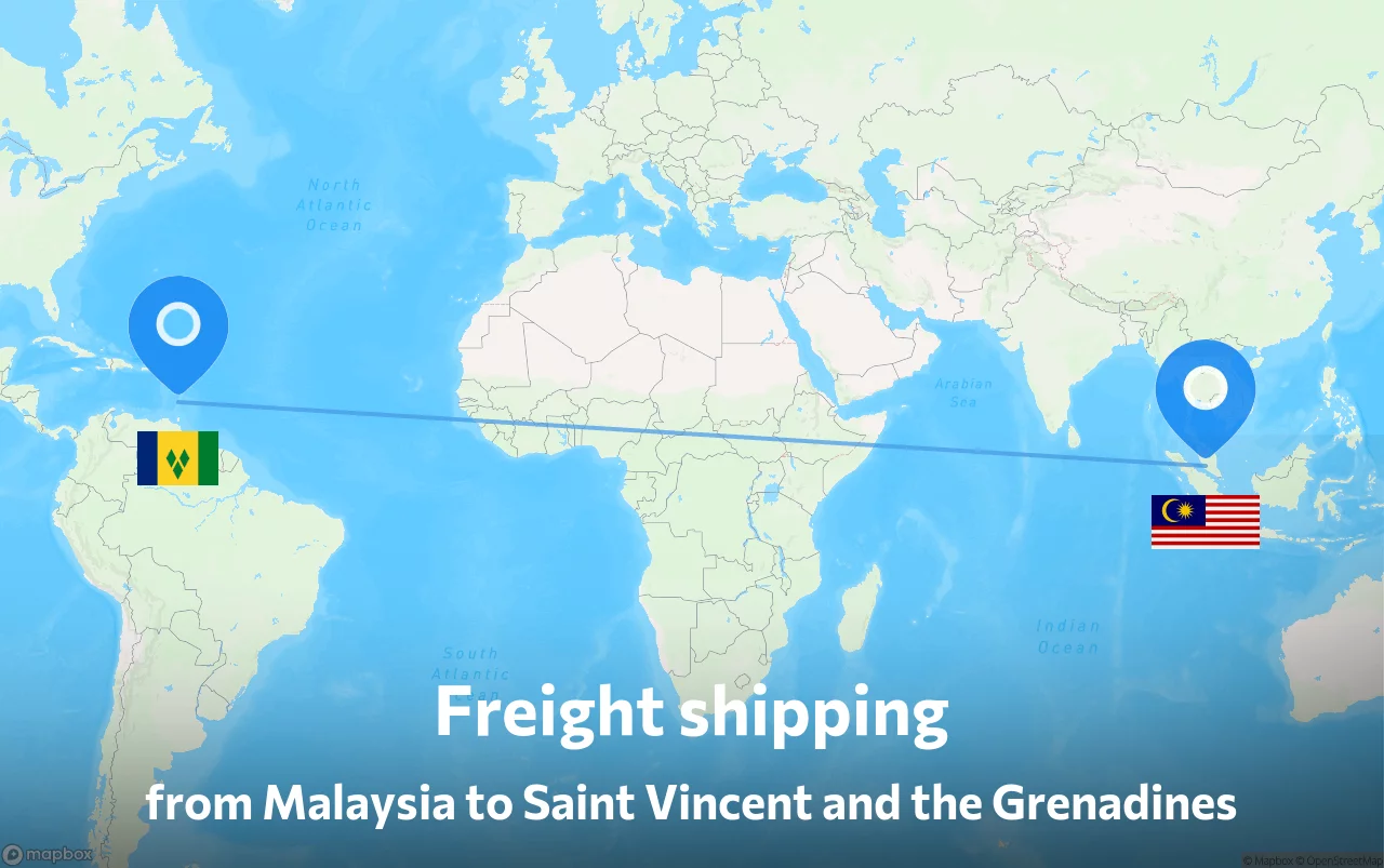 Shipping route from Malaysia to Saint Vincent and the Grenadines