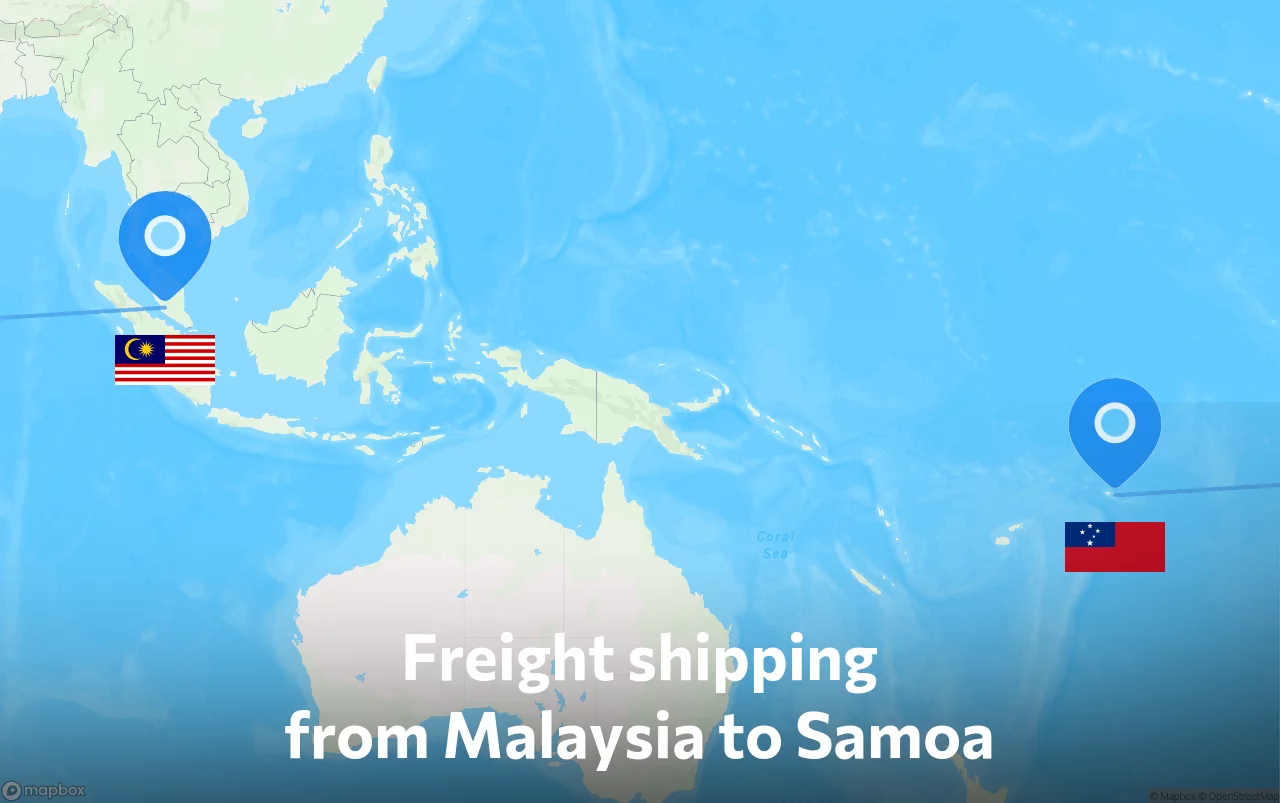 Shipping route from Malaysia to Samoa