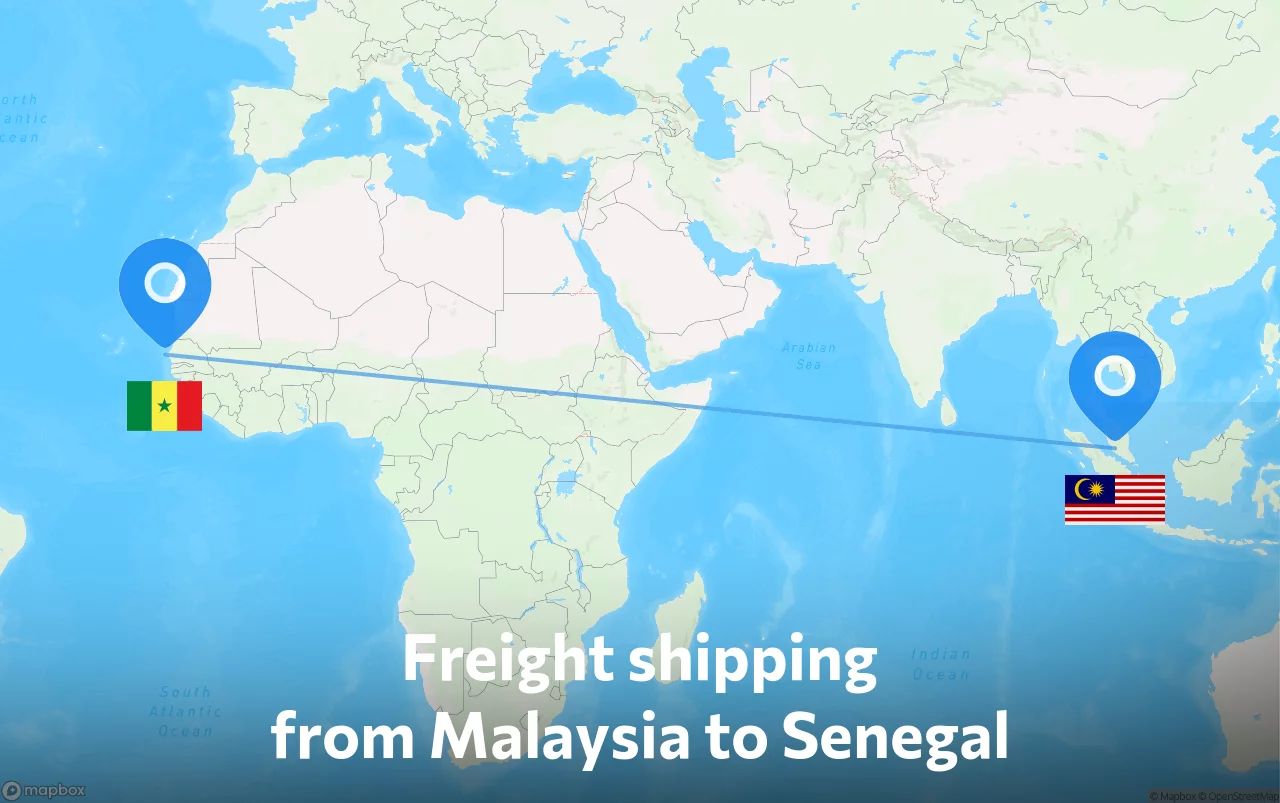 Shipping route from Malaysia to Senegal