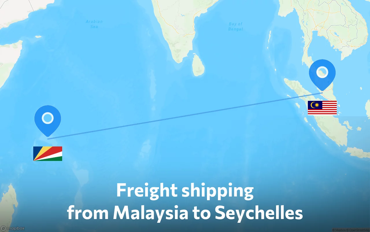Shipping route from Malaysia to Seychelles