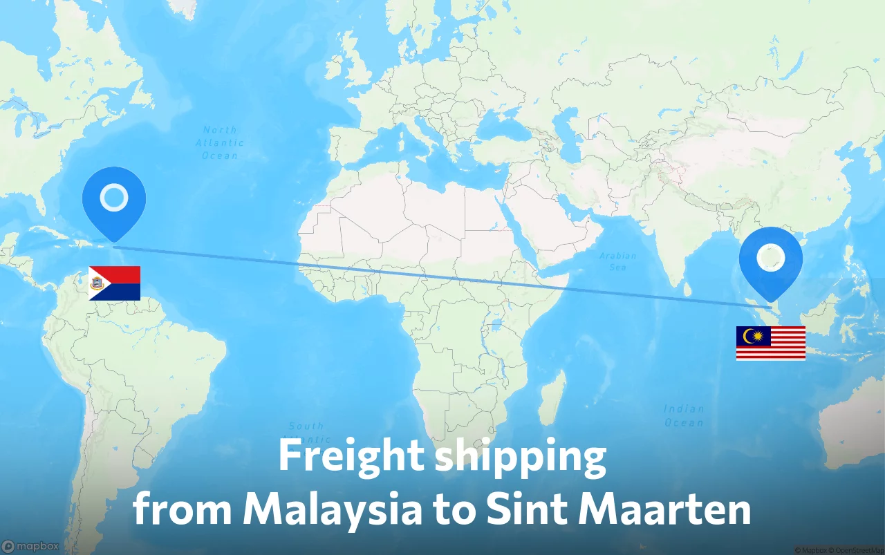Shipping route from Malaysia to Sint Maarten