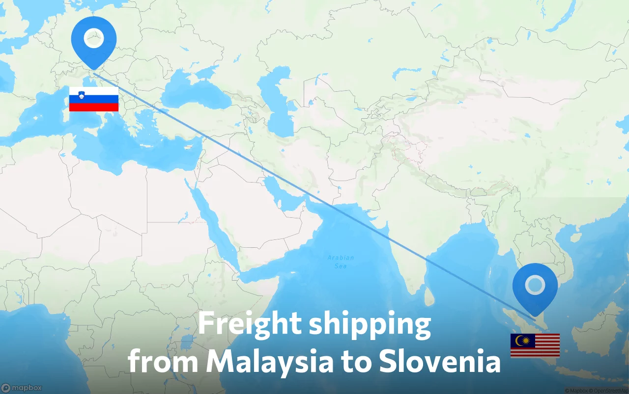 Shipping route from Malaysia to Slovenia