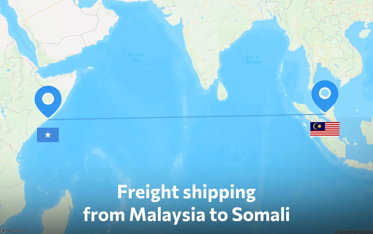 Shipping route from Malaysia to Somali