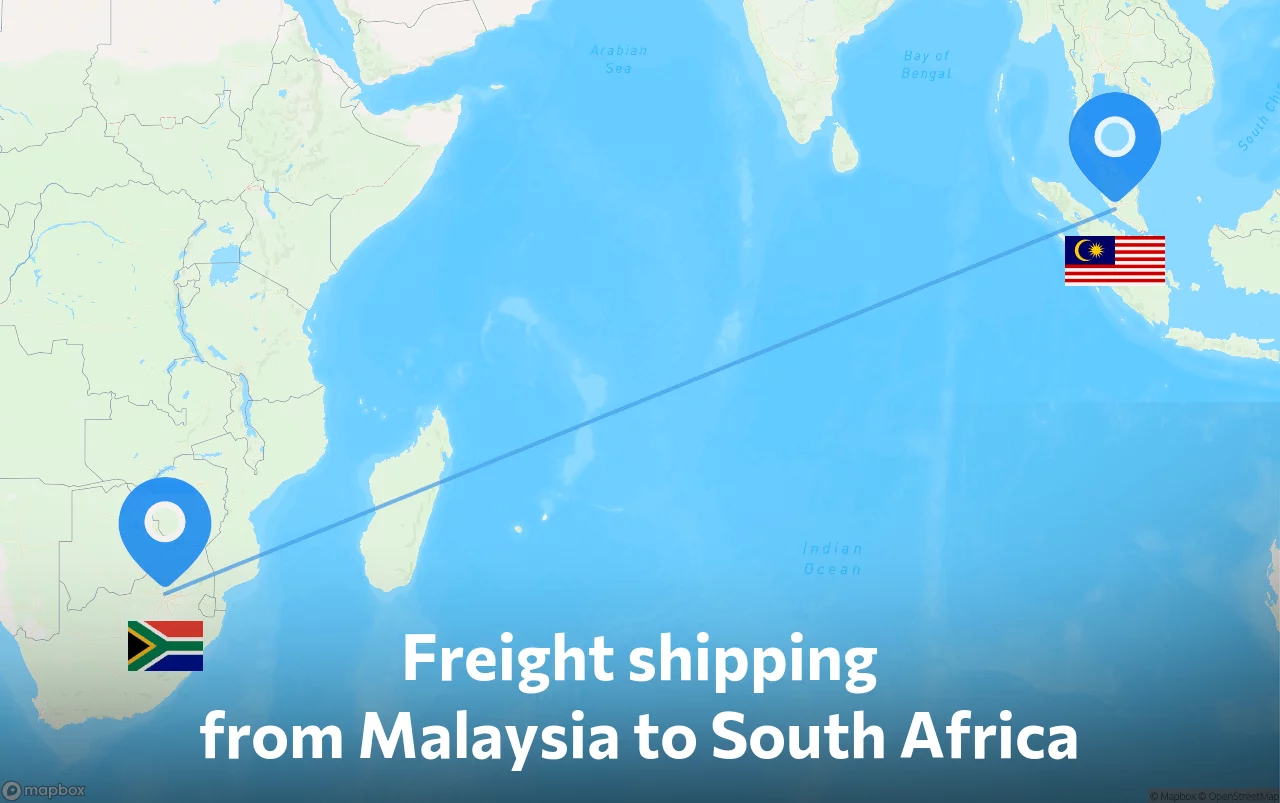 Shipping route from Malaysia to South Africa
