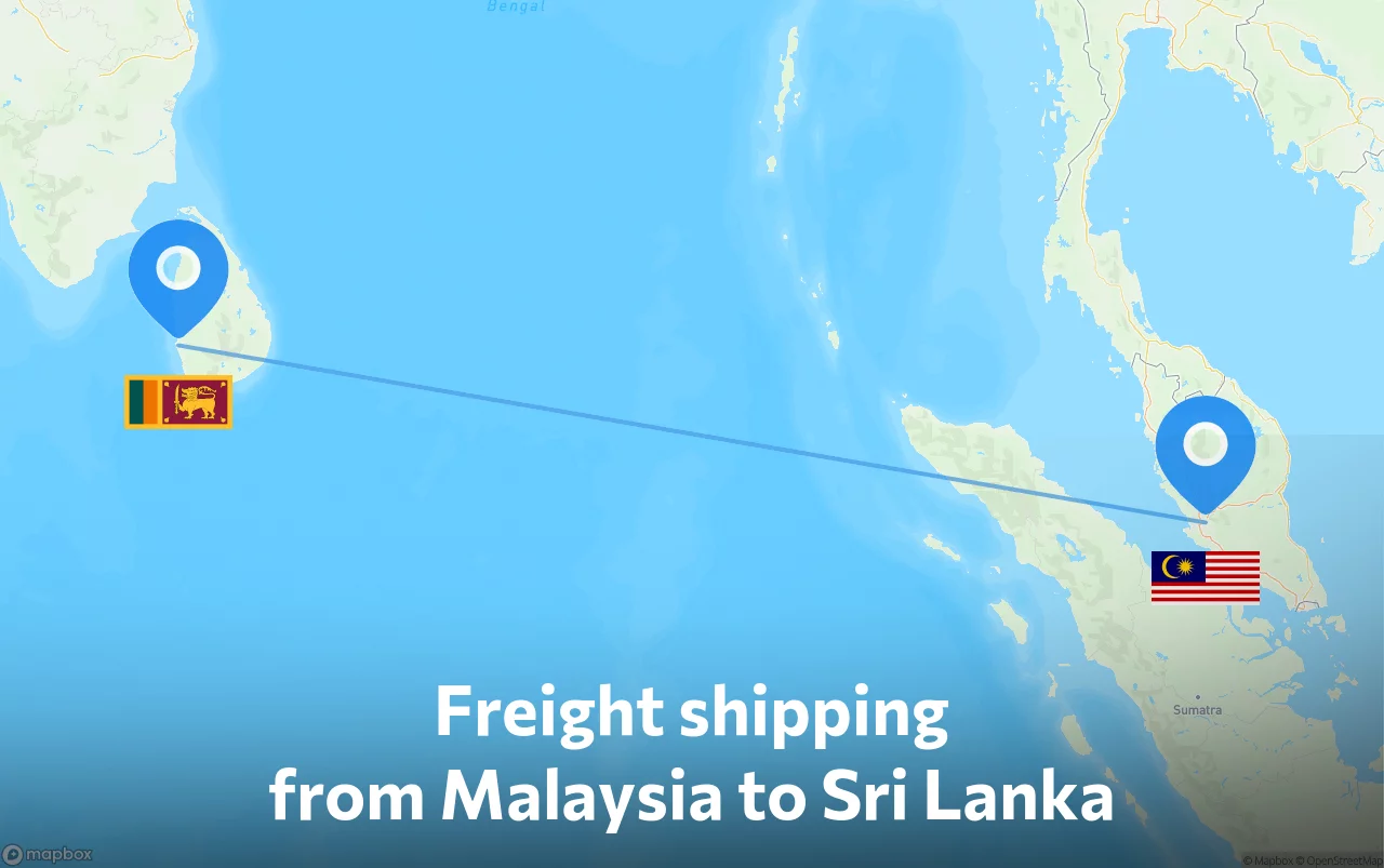 Shipping route from Malaysia to Sri Lanka