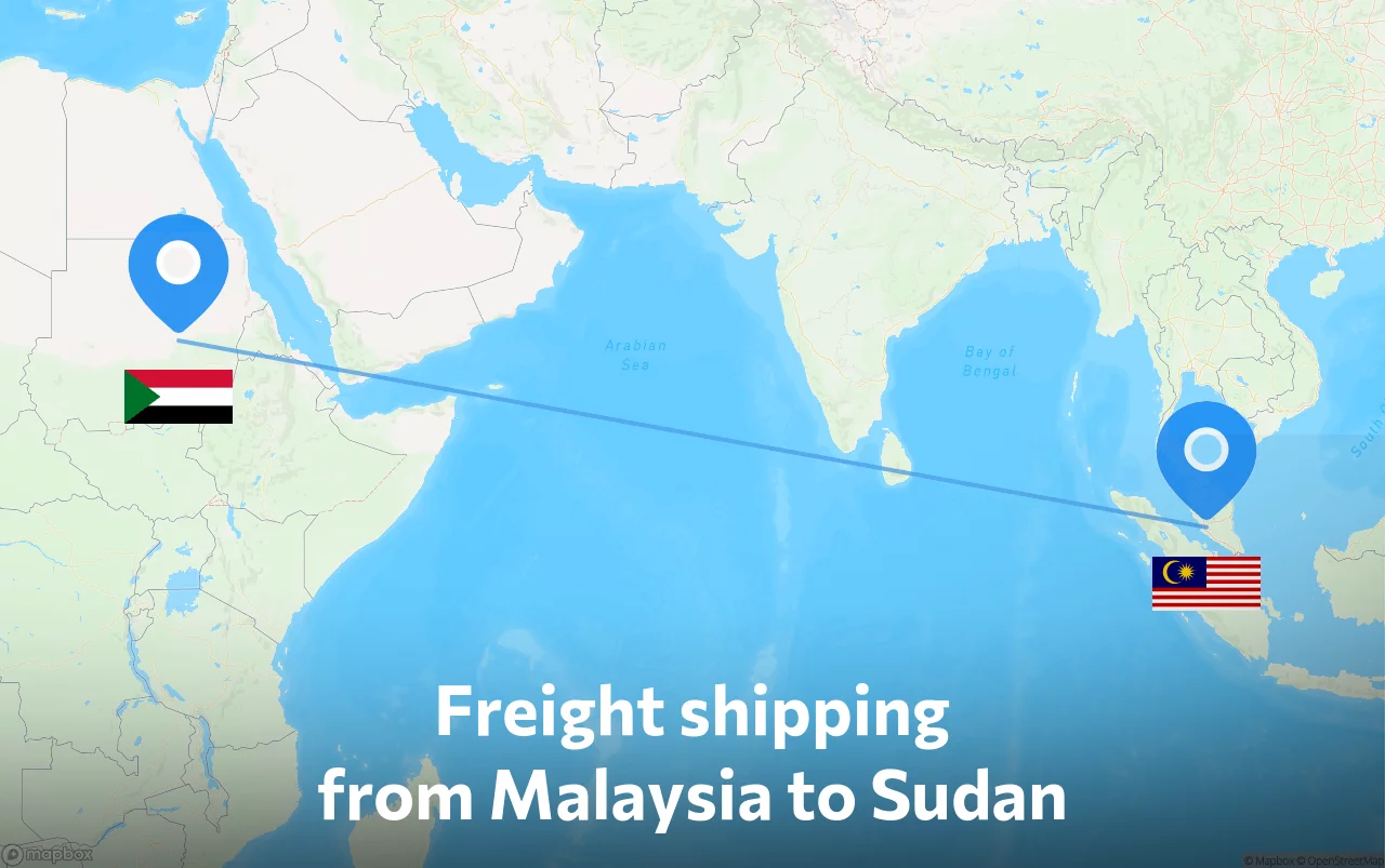 Shipping route from Malaysia to Sudan
