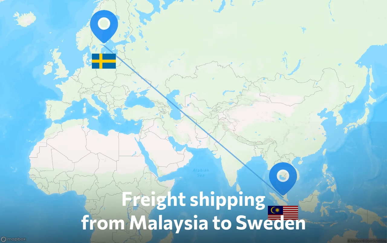 Shipping route from Malaysia to Sweden