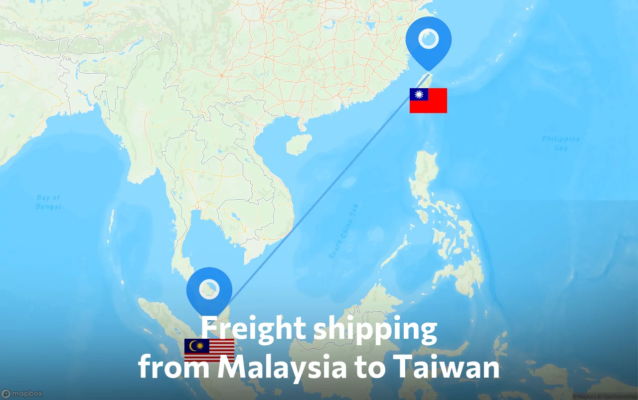 Shipping route from Malaysia to Taiwan