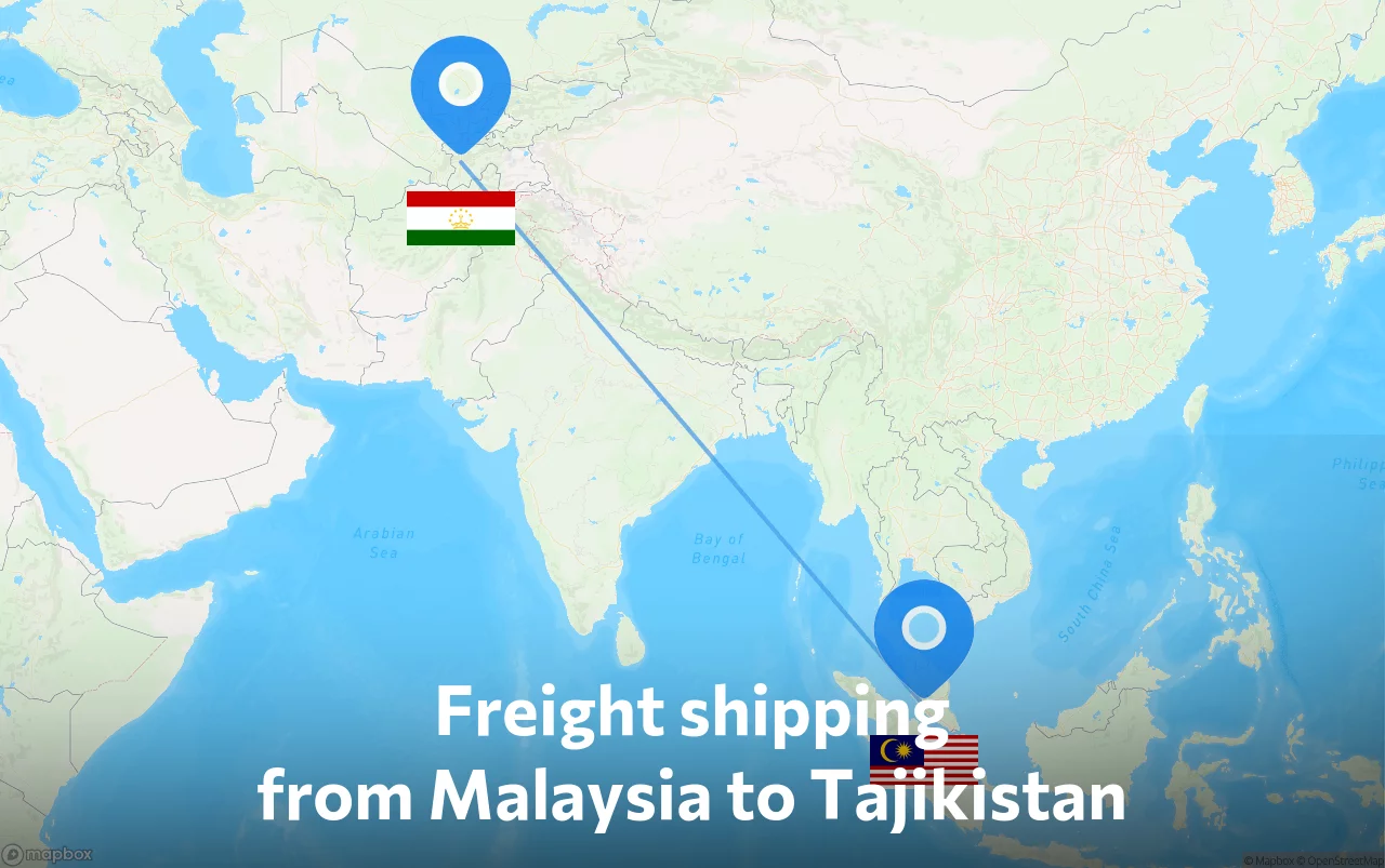 Shipping route from Malaysia to Tajikistan