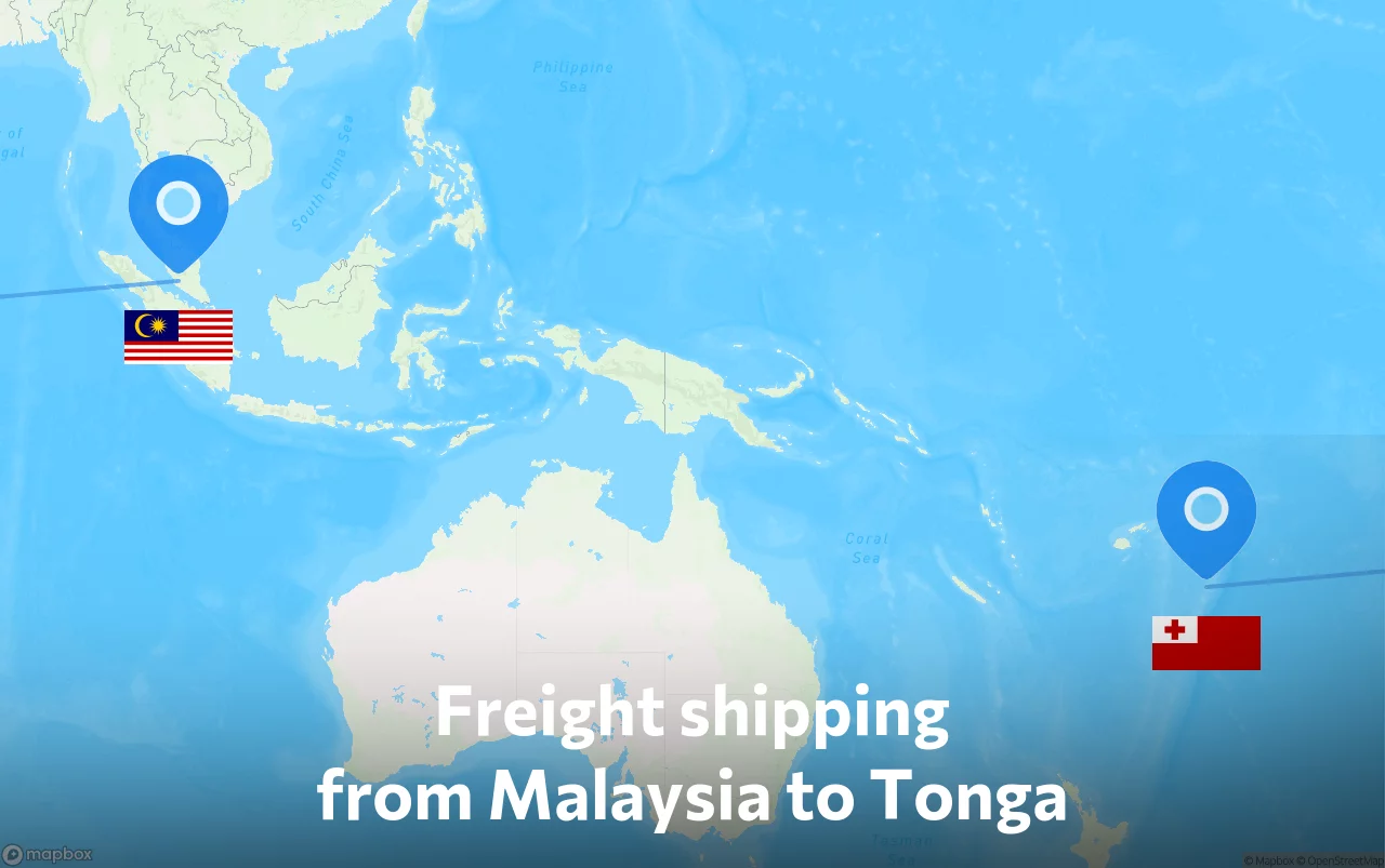 Shipping route from Malaysia to Tonga