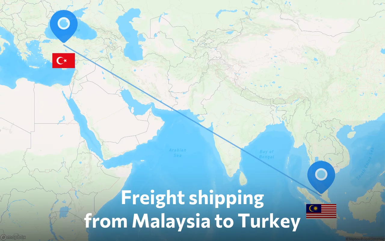 Shipping route from Malaysia to Turkey
