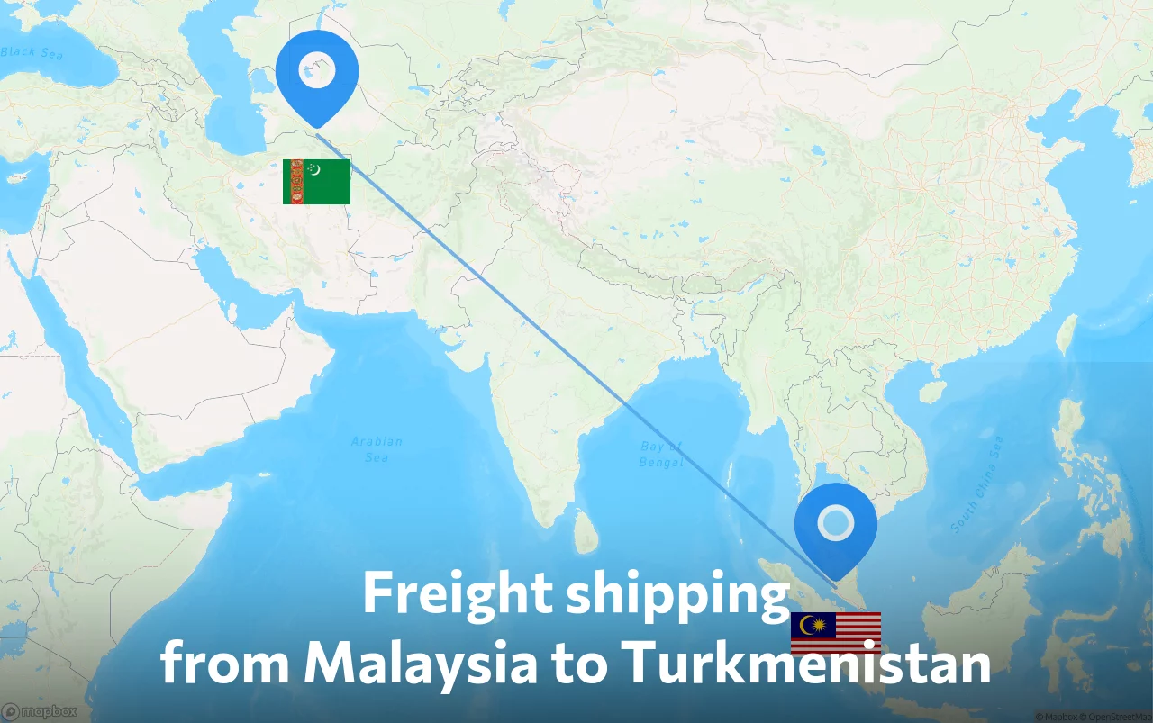 Shipping route from Malaysia to Turkmenistan