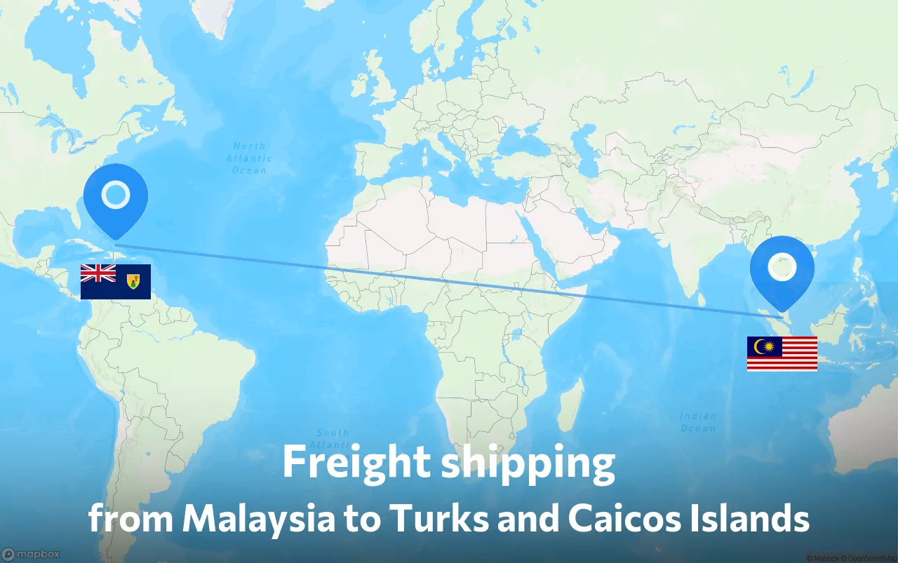 Shipping route from Malaysia to Turks and Caicos Islands