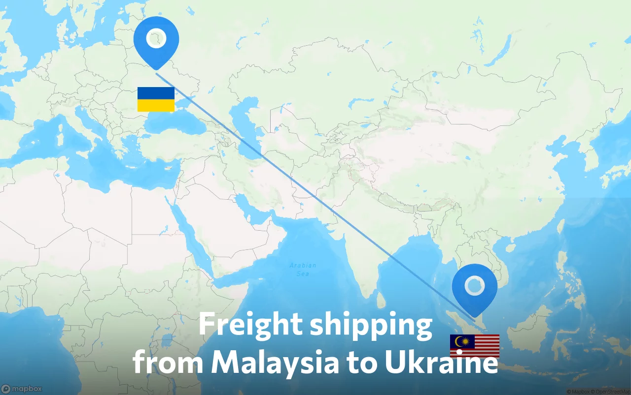 Shipping route from Malaysia to Ukraine