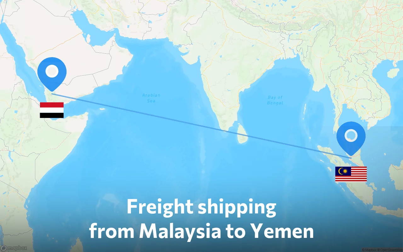 Shipping route from Malaysia to Yemen