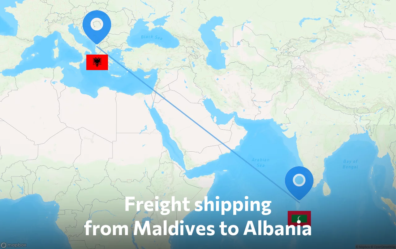 Shipping route from Maldives to Albania