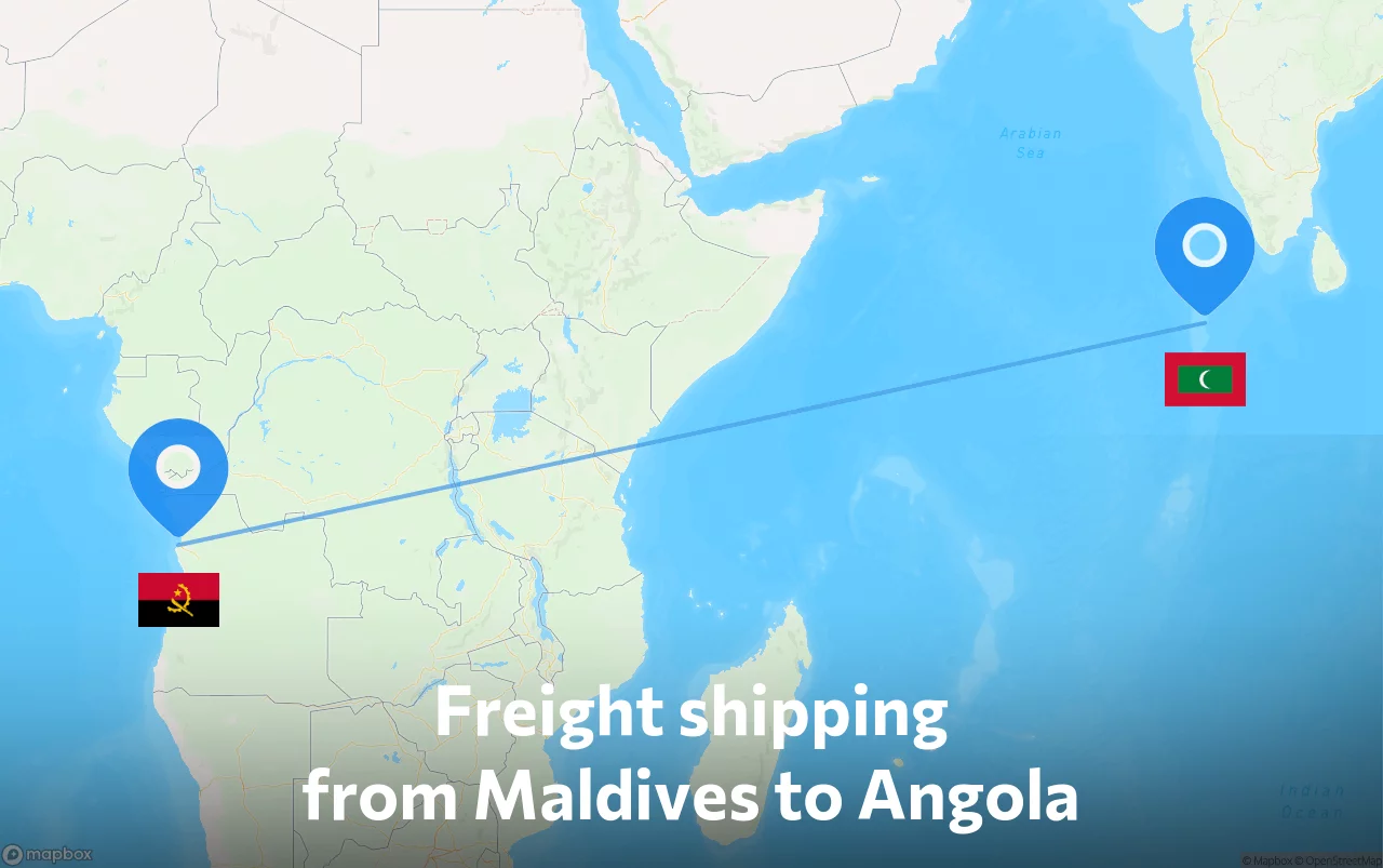 Shipping route from Maldives to Angola