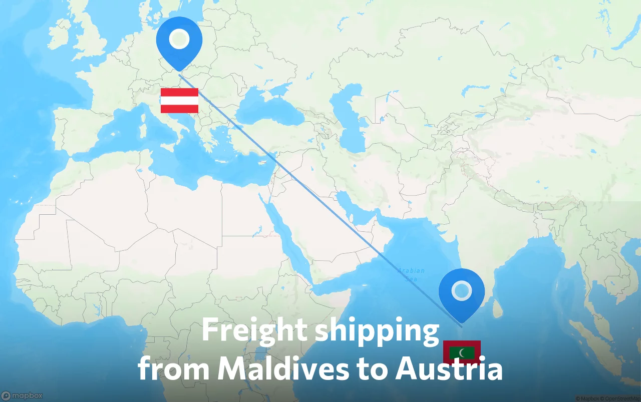 Shipping route from Maldives to Austria