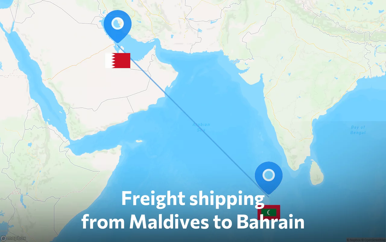 Shipping route from Maldives to Bahrain