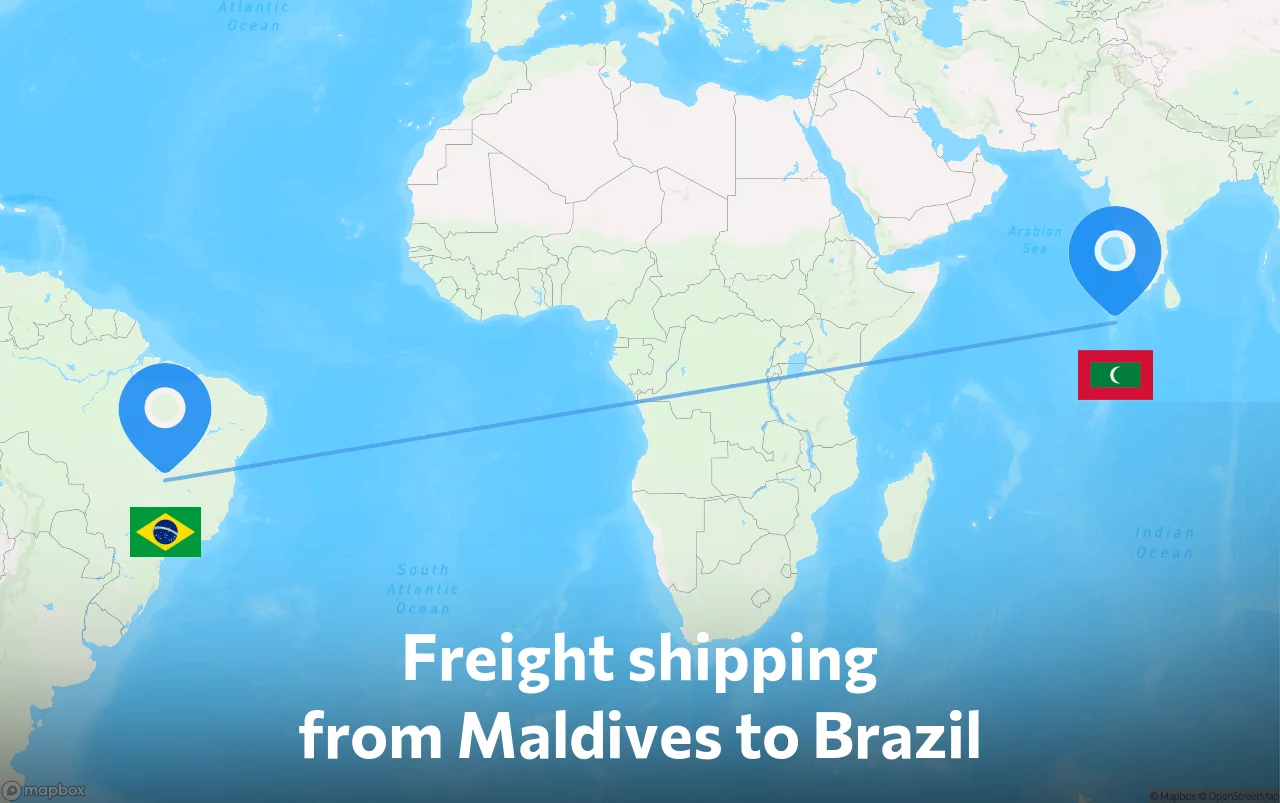 Shipping route from Maldives to Brazil