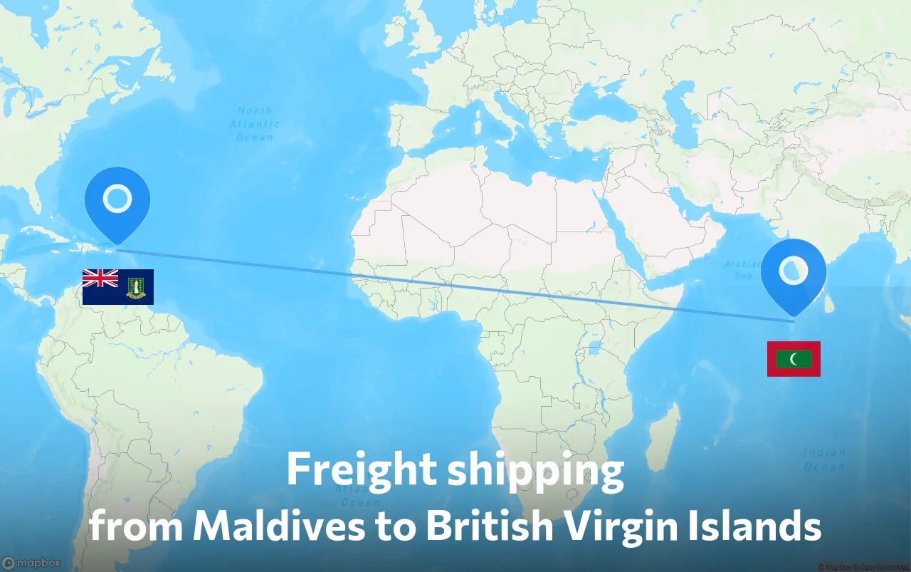Shipping route from Maldives to British Virgin Islands
