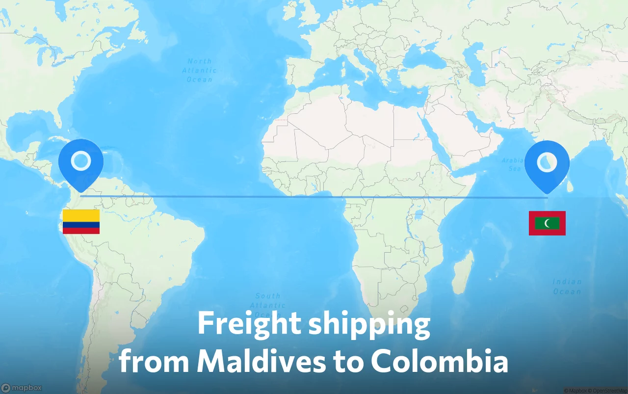 Shipping route from Maldives to Colombia