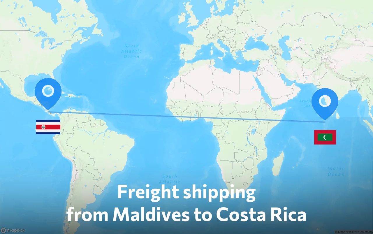 Shipping route from Maldives to Costa Rica