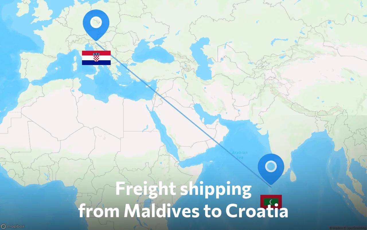 Shipping route from Maldives to Croatia