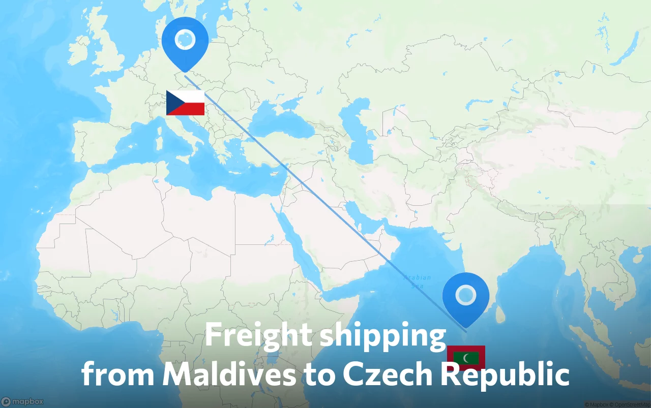 Shipping route from Maldives to Czech Republic