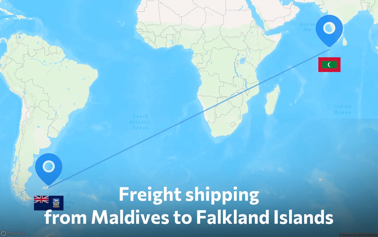 Shipping route from Maldives to Falkland Islands
